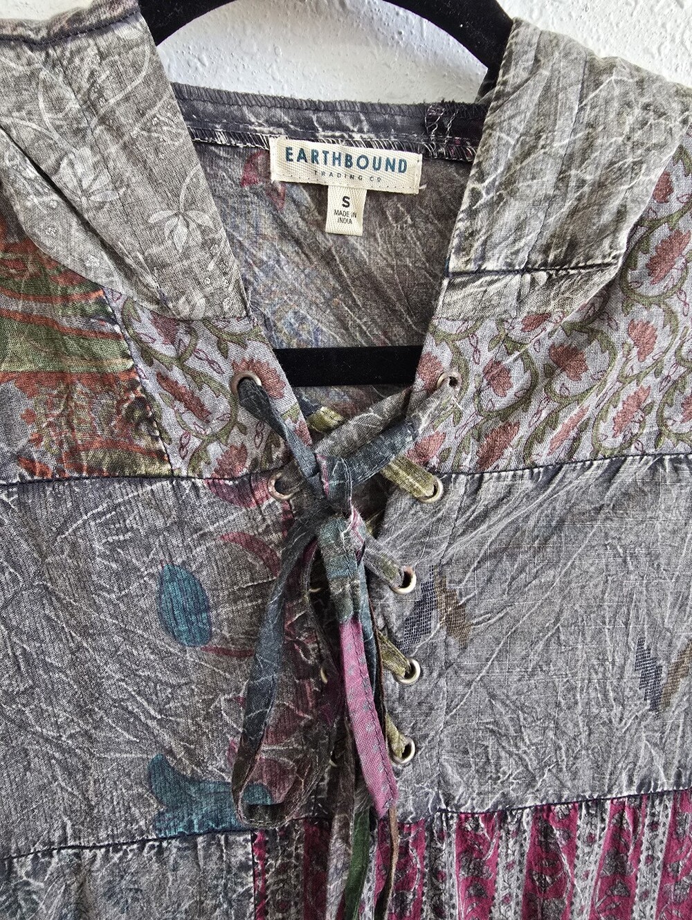 Earthbound Patchwork Maxi Dress in Gray with Jewel Tones Quilted Sz Small - Picture 7 of 10